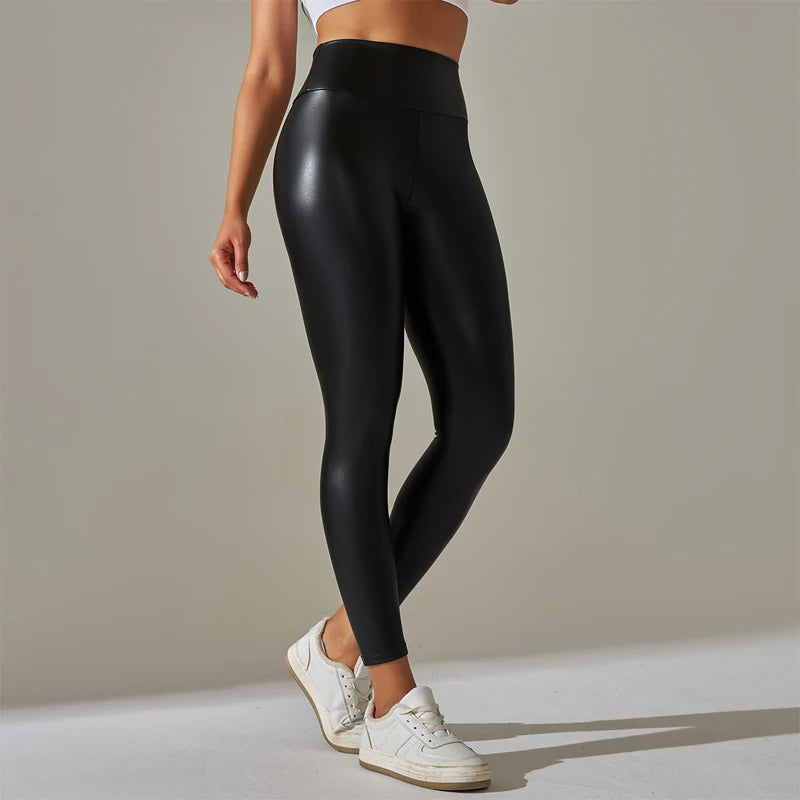 High Waisted PU Yoga Leather Pants