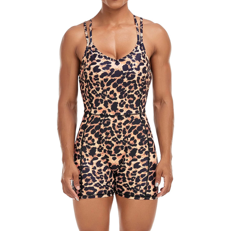 Leopard Backless Yoga Bodysuit for Women